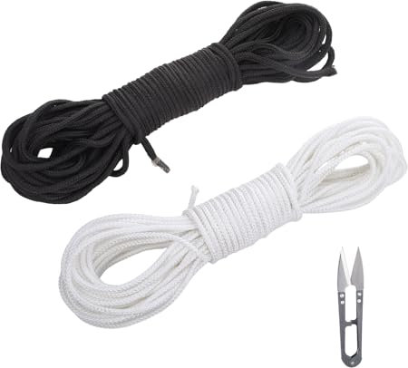Cordoncino da 3 mm per pantaloni da jogging, 10 m, in gomma nero+bianco, corda di reep, elastico nero, cordino in gomma, cordino per cappuccio, attività all'aperto