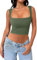 Cuptacc Crop Top Damen Baufreie Eckigem Ausschnitt Spaghetti Tops Croset Lässig Oberteile Ärmelloses Fitness Tshirt Armeegrün Mittel M 38-40