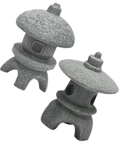 TOYANDONA 2st Turmverzierungen Pagodengartenstatue Japanische Kimono-skulptur Fischskulpturen Im Garten Winzige Pagodenlaternenskulptur Aus Harz Laterne Aus Stein Dark Grey Blausteinpulver