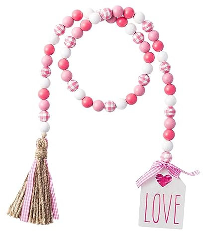 IMIKEYA Schicke Quasten-Banner-Dekorationen Perlen-hängeornament Valentinstag Heimdekoration 105 cm Holzperlengirlande