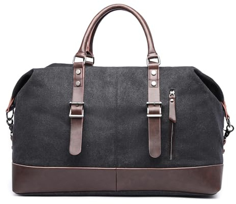 bagwise Canvas Duffle Bag for Travel Water Repellent Weekender Bag Carry On Duffle Bag Travel Essentials Sport Gym Bag for Men Women (Black)