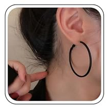 Aneneiceera Boho Schwarz Hoop Ohrringe - Zink - Großer Kreis Tropfen Design - Dünne Schwarze Reifen - Schmuck Für Frauen