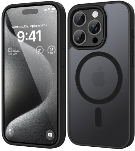 HGH Magnetic Case for iPhone 15 Pro, Black | Compatible With MagSafe Wireless Charging Compatible Translucent Matte Thin Shockproof Camera protect
