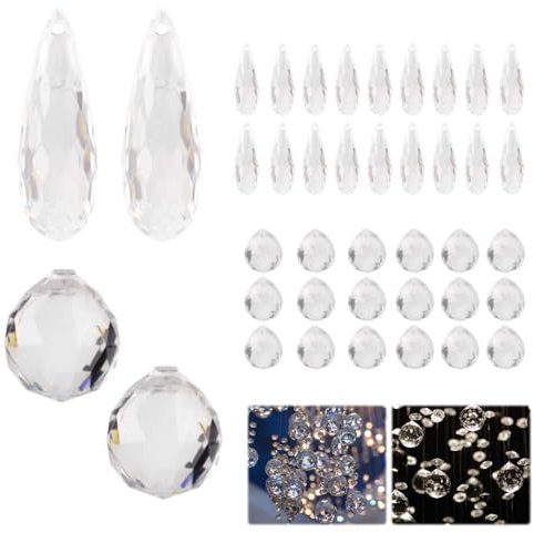 YiJiuBa 40 Stück Sonnenfänger Kristall, Kristalle zum Aufhängen, Klare Kristallkugel Prisma, Regenbogenfänger, Kristallwasserkügelchen für Gartenfensterdekoration, Hängeleuchter (Acryl)