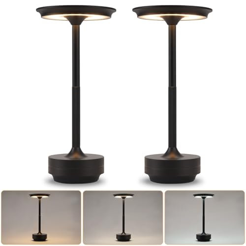 meoaow Tischlampe Kabellos Nachttischlampe Akku - 2er Set LED Tischleuchte Touch Dimmbar Lampe mit USB Aufladbar Schwarz Batterie Tischlampen für Modern Fensterbank Wohnzimmer Schlafzimmer