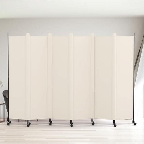 Kokorona Raumteiler mit 6 Paneelen, 1,8 m hoch, rollbarer Sichtschutz mit feststellbaren Rollen, zusammenklappbare Wandteiler, tragbarer Raumteiler für Raumtrennung, inklusive Abdeckstreifen, Beige, B