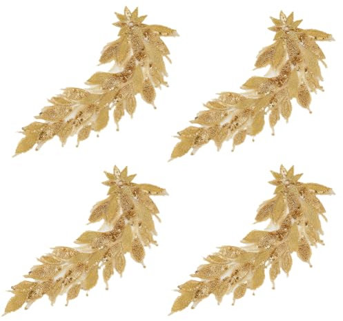 GOMAKERER 4Stk Stickerei Pailletten Spitzenapplikation, Gold Stickerei Zum Aufnähen Auf Blätter Kleidung Patches Set Blumenmotiv Stoff Basteln Dekoration Für Hochzeitskleider Kleider Hüte Jeans