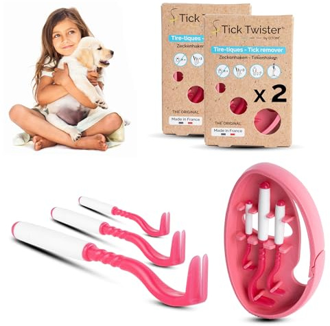 Tick Twister 3 Zeckenhaken für Hunde, Katzen und Menschen – Zeckenzange 3er Set mit Aufbewahrungsbox Sicheres Entfernen ohne Schmerzen – Ideal für Outdoor-Aktivitäten (Rosa, 2er-Set)