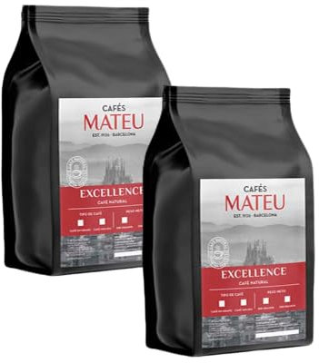 Café Blend Arábica y Robusta 1kg - Recién Tostado - Tueste Artesanal, Sabor Intenso y Cremoso - Molido Grueso para Prensa Francesa, V60, Chemex y Cafetera Italiana - Cafés Mateu Excellence