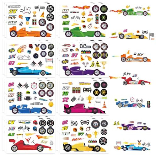 24 Sheets Make Your Own Race Car Stickers, Sporty Racing Car Stickers for Kids, Racing Gifts Party Favors Birthday Decorations, Classroom Teacher Reward Craft