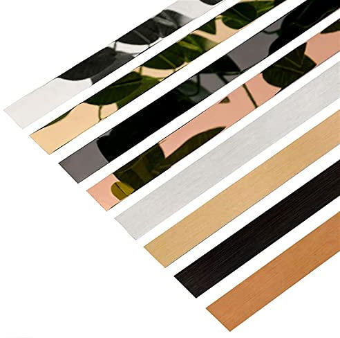 Cinta adhesiva decorativa for pared, tira autoadhesiva de 5 m y tira de acero inoxidable 201 for espejos, muebles y armarios.(Silvermirror,15mm/0.59in)