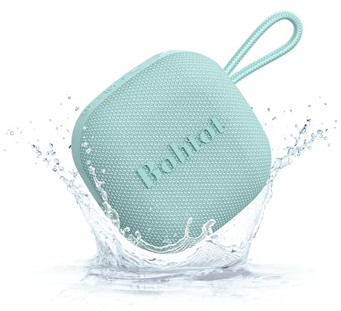 Bobtot Portable Wireless Bluetooth Speakers - IPX7 Waterproof Small Shower Speaker with 16 Hours Playtime, Loud Stereo Sound, Built-in Mic, TWS, Mini Size with Carry Lanyard for Outdoor (Cyan)