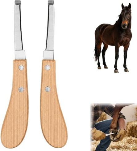 ANBOO Hufmesser für Pferde, 2 Stück Beidhändig Hufschmied Werkzeug, ergonomischer Griff, Rostfreier Stahl Hufkratzer für Pferde, Rinder, Schafe, Esel