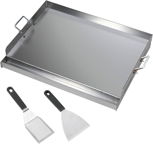 AMDBRAIL 54X41X8CM, Edelstahl-Grillplatte, für Gas- und Holzkohleöfen, mit Schaufeln und Schabern, Camping-Grillbegleiter