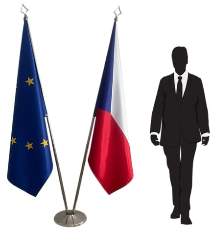Offizielle Flagge Tschechien und Europäische Union mit Mast und Fuß – Diplomatisches und Protokoll Set für nationale Vertretungen, Botschaften, Konsulate, Ministerien, CN3-EU-CZ-L