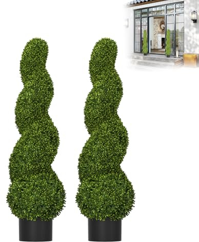 AufuN Bosso artificiale a forma di torre artificiale a spirale, 90 cm, 2 piante artificiali in vaso, resistente ai raggi UV, per soggiorno, camera da letto, ufficio, giardino