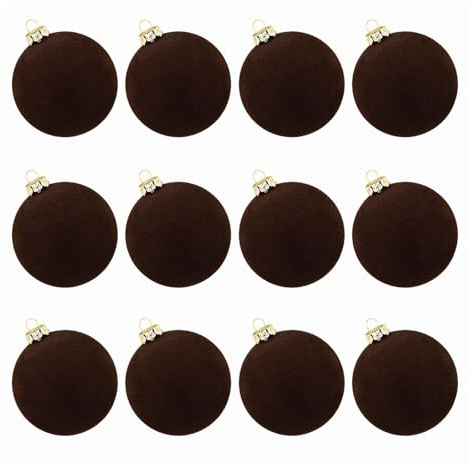 12 Stück Weihnachtskugeln Samt 6cm – Velvet Christmas Balls, Flocked Plastic Christmas Baubles, Langlebig & Bruchsicher – Weihnachtsbaumkugeln für Familie, Party & Festliche Dekoration (Braun)