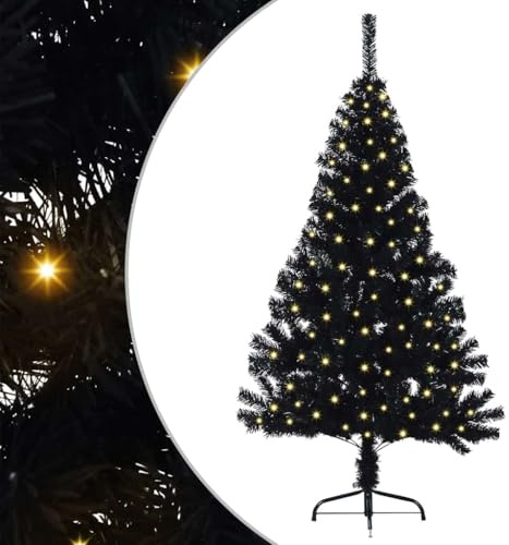vidaXL Albero di Natale artificiale con luci integrate Nero 120 cm PVC, Albero di Natale Moderno a Forma di Cono, Illuminazione Festiva USB, Display LED, Decorazione Stagionale