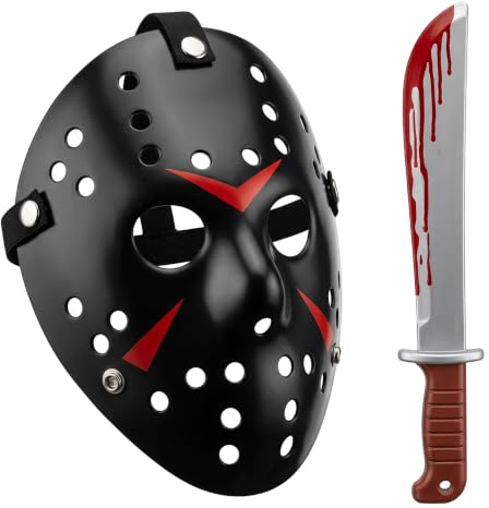 Boolavard Cosplay Machete Kostüm Halloween Horror Film Hockey Maske für Erwachsene Scary Halloween Party (Schwarz)