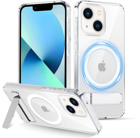 XTCASE für iPhone 13 Hülle Magnetisch kompatibel mit Magsafe, Transparent Handy Hülle mit Metall Ständer Stoßfest Handyhülle Kratzfest Hardcase, Durchsichtig