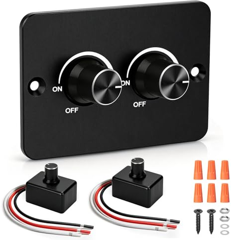 HNCY LED Dimmer 12V mit Doppel Schalter, DC 12V Dimmer PWM LED Dimmschalter | 12V Dimmer für LED Lampen, Stufenloses Dimmen, Drehdimmer für Lampe Leuchtstreifen Wohnmobil Boot LKW Wohnwagen