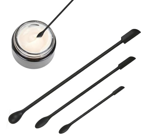 3PCS Mini Silicone Spatula, Small Skinny Spatula Tiny Spoon Set, Small Silicone Spoons and Jar Scraper for Makeup Narrow Bottle, Jam Jar, Narrow Can and Thin Bottles(Black)