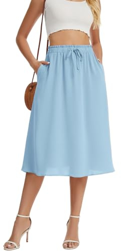 WUWUSKY Damen Rock Sommer Midi Langer Swing-Röcke Hohe Taille Skirt A-Linie Midiskirt Elegant Röcke mit Taschen mit Taschen