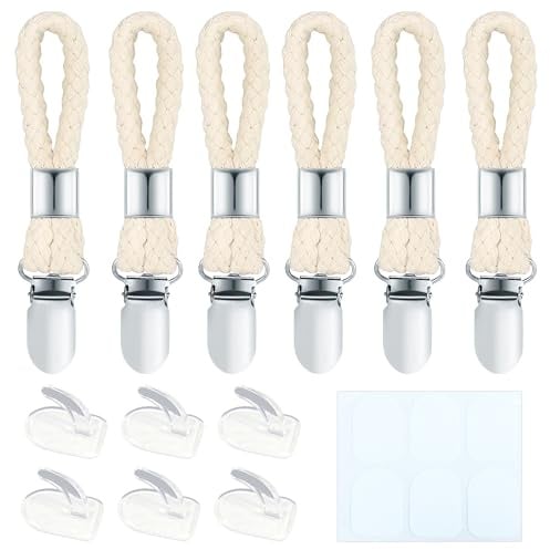 ZAYIO 6 Handtuchklammer Mit 6 Haken Set, Handtuch Aufhänger Für Geschirrtuch Und Badetuch, Schlaufen Aufhänger Alternative Zum Annähen, Robuste Handtuchhalter Clips Für Küche Balkon Wohnmobil