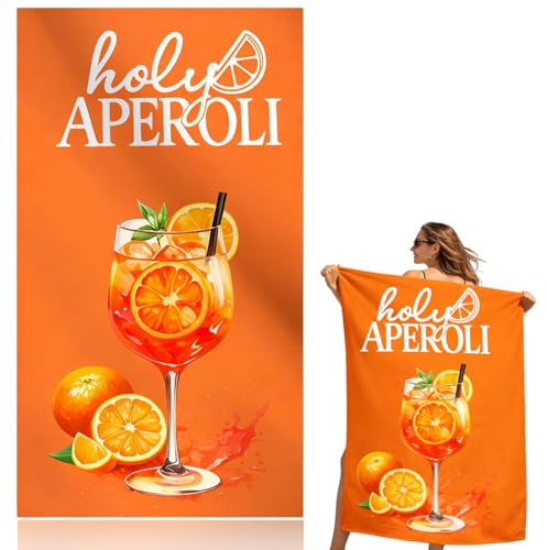 Holy Aperoli Strandtuch 140x70 cm Aperol Spritz Handtuch für Damen Herren Lustiges aperol geschenk für Frauen Männer Sandfest Schnelltrocknend Großes Badetuch für Strand Urlaub Pool Gym Zubehör