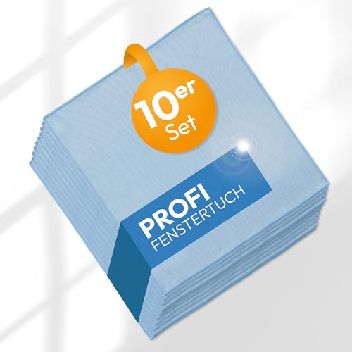 Wowtowelz Streifenfrei reinigen nur mit Wasser - Fensterputztücher für Glas, Auto, Küche, Bad - Clear Pro Fenstertuch Set 10er Set Hellblau 40x40 cm