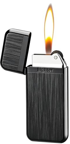 Goldbar-Butan-Feuerzeug, Taschenlampe, weiche Flamme, Metall, nachfüllbar, Butan-Feuerzeug mit einstellbarer Flamme, für Männer, Vater, Ehemann, Schwarz