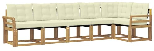 vidaXL Outdoor-Sofagarnitur mit Kissen 6 pcs Weiß und Creme, Gartenlounge, Moderne Sofas für draußen, strapazierfähige Sitzgruppe für Terrasse, Perfekter Komfort