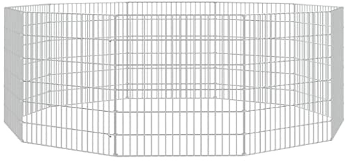 Galvanised Iron Animal Run Cage 10 Panel Rabbit Hutch, DIY Free Range Enclosure for Pets to Play and Rest, Spacious 54x60 cm