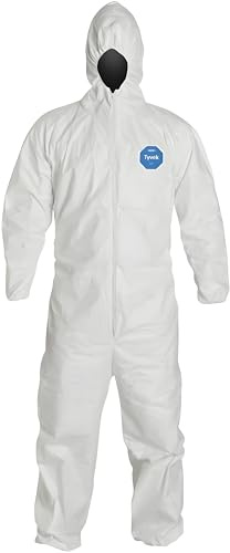 DuPont Tyvek 400 Disposable Protective Coverall with Respirator-Fit Hood and Elastic Cuff, White, 4X-Large, 25-Pack