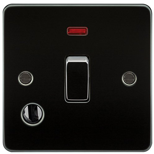 Knightsbridge FP8341FGM Plat FPAV8341FGM Flat Plate 20A 1G Dp Switch With Neon & Flex Outlet-Gunmetal, 230 V, Gun Metal