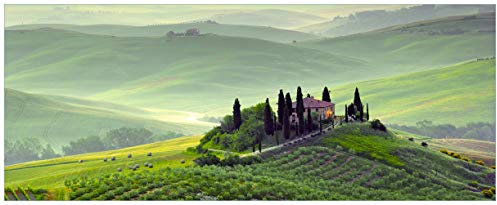 Wallario Glasbild Toskana in Italien - 50 x 125 cm Wandbilder Glas in Premium-Qualität: Brillante Farben, freischwebende Optik