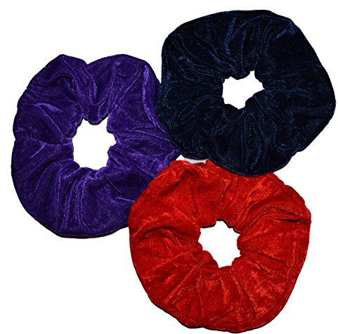 Aadya® Set of 3 Extra Large (Jumbo Size : 16CM - 18CM) Velvet Hair Scrunchies Elastic Scrunchy Hair Bobbles Scrunchy (Navy Blue + RED + Purple)