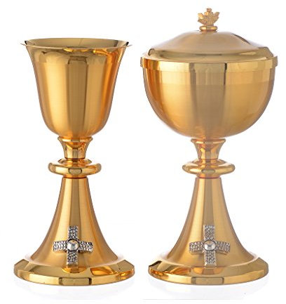 Holyart Kelch und Ziborium vergoldeten Messing mit Kreuz, Kelch