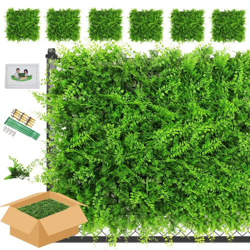 ULAND Artificial Plant Wall Panels, 6pcs Fern Greenery, Ivy Privacy Hedge Fence Screening, Home Garden Outdoor Wall Decoration 50 x 50cm (A038, 6)