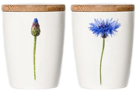 Simply Flowers - Tasse, Kaffeetasse, Teetasse, Vorratsdose - mit Bambusdeckel - Motiv: Kornblume - 240 ml