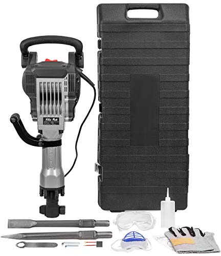 XtremepowerUS 3600W Electric Demolition Jack Hammer Point Chisel Bits Construction Concrete Breaker Punch Drill DIY Floor Drill 2 Chisel Bits (Flat Chisel & Point Chisel) with Case