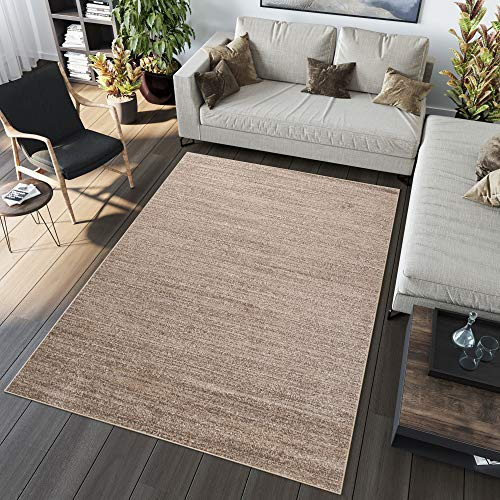 TAPISO Sari Teppich Kurzflor Beige Hellbraun Streifen 80 x 150 cm | Modern Design Meliert Verwischt Pflegeleicht Wohnzimmer Schlafzimmer OEKO-TEX