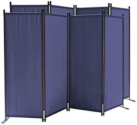 QUICK STAR 2 Stück Paravent 4 Teilig 165 x 220 cm Stoff Raumteiler Trennwand Balkon Sichtschutz Stellwand Faltbar Blau