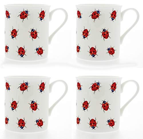 Set 4 Fine Bone China Mugs - Ladybirds (Ladybugs) Design