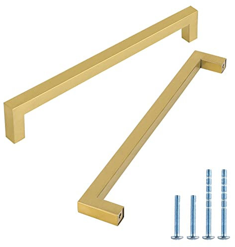 LONTAN 6 Stück Griffe Gold 320mm Schrankgriffe Möbelgriffe für Küchenschränke Küchengriffe Schubladengriffe Edelstahl Messing