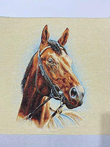 Braunes Pferde-Motiv, gewebt, 48 x 48 cm, schwerer Stoff, mehrfarbig gemustert, für Polstermöbel, Kissen, Taschen, Rahmen und Bastelarbeiten