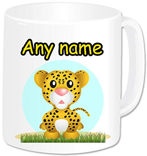 Personalised Gifts - Safari Animal Leopard Mug Coffee Tea Cup with Name - Novelty Birthday Christmas Gifts for Kids Women Men