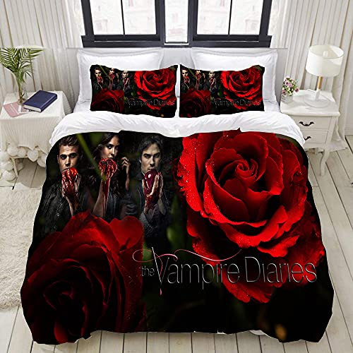 SK-LBB Das Vampire Diaries Bettbezug-Set, Hautfreundliche, Haltbare Mikrofaser, Bettbezug Und Kissenbezug, Geeignet Für Kinder- / Jungenbettwäschesets (L2,Single 135X200CM)