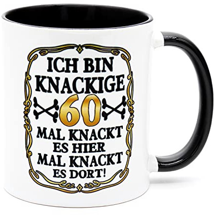 Ich bin knackige 60 Jahre Tasse Becher Kaffeebecher Kaffeetasse Geschenk zum Geburtstag Geburtstagsgeschenk für Mann Frau Geburtstagsdeko Deko Mama Papa Opa Oma Geburtstagstasse Kollege Keramik 330 ml