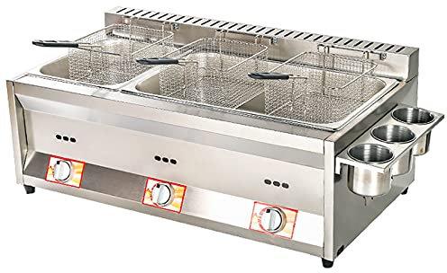 Large Capacity Gas Fryer, Stainless Steel LPG Fryer For Home And Commercial, Adjustable Firepower, With Baskets And Lids, For Chips Donuts Fish, Easy Clea